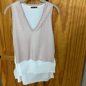 ZARA WB COLLECTION Layered Textured Pink Mesh over White Sleeveless Top Size M
